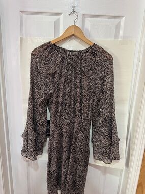 Women's Leopard Print Long Sleeve Dress - Brown NWT